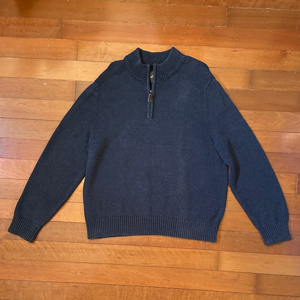 Eddie Bauer Men's Navy Blue 3/4 Zip Up Sweater